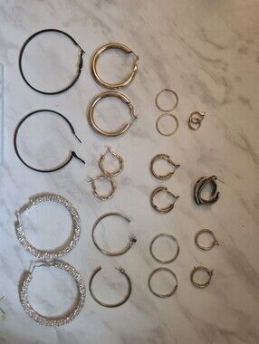 12 Mixed Hoop Earring Set - Gold & Silver Tones